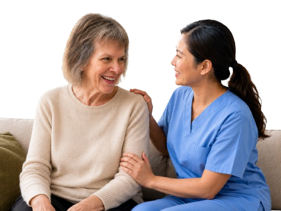 A caregiver sharing a moment with an older adult